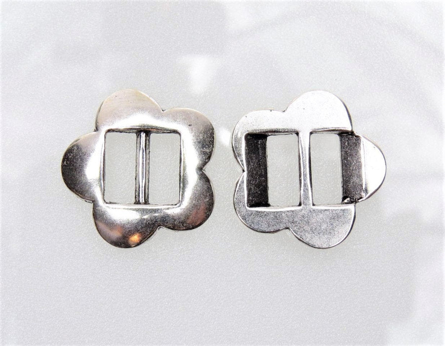 24mm Antique Silver Alloy Metal Flower Buckle Closures/Jewelry Component - Qty 6 (MB355) - Beads and Babble