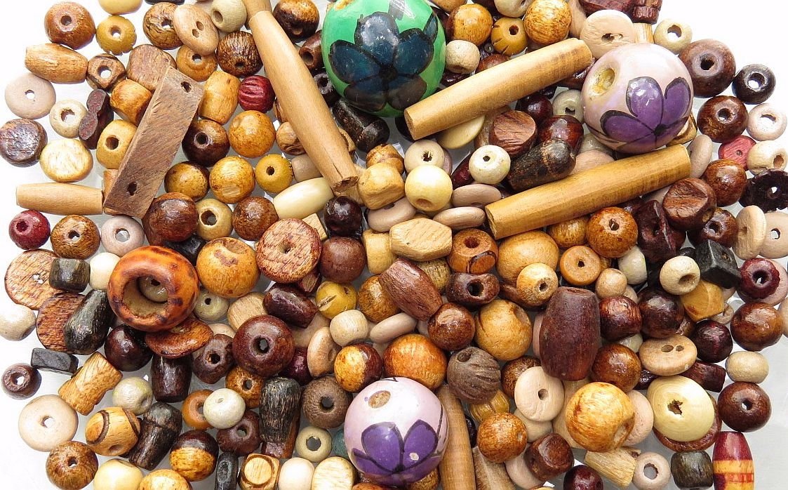 25mm to 6mm Natural Wood & Rudraksha Bead Mix - Qty 160 - 50 Grams (UM35) - Beads and Babble