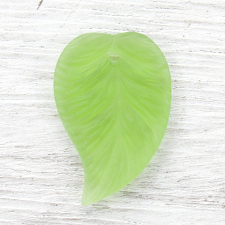 25x16mm Matte Green Handmade Czech Textured Glass Leaf Pendant/Focal Beads - Qty 2 (FS83) - Beads and Babble