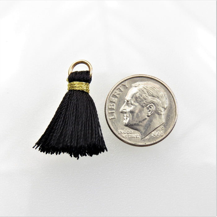 26mm Black Tassels with Gold Tone Jumpring Link/Earring Components - Qty 10 (TAS07) - Beads and Babble