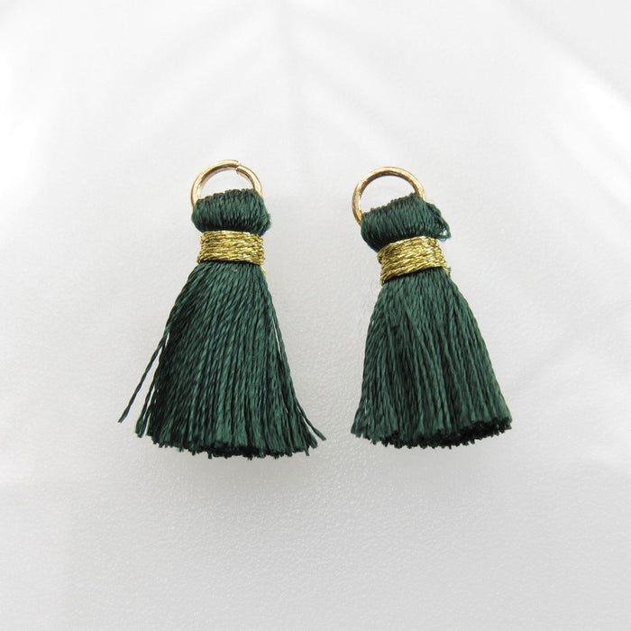 26mm Dark Green Tassels with Gold Tone Jumpring Link/Earring Components - Qty 10 (TAS15) - Beads and Babble