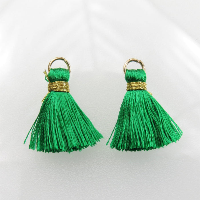 26mm Green Tassels with Gold Tone Jumpring Link/Earring Components - Qty 10 (TAS12) - Beads and Babble