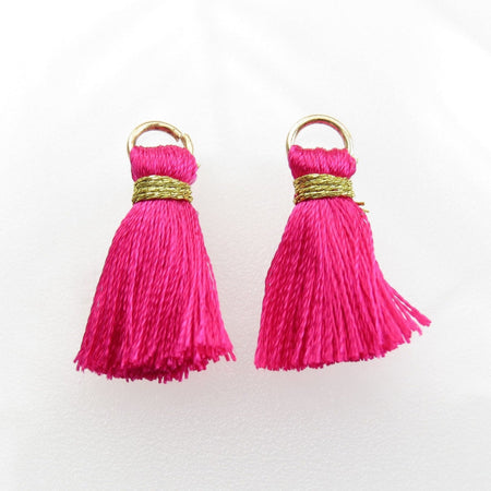 26mm Hot Pink Tassels with Gold Tone Jumpring Link/Earring Components - Qty 10 (TAS08) - Beads and Babble