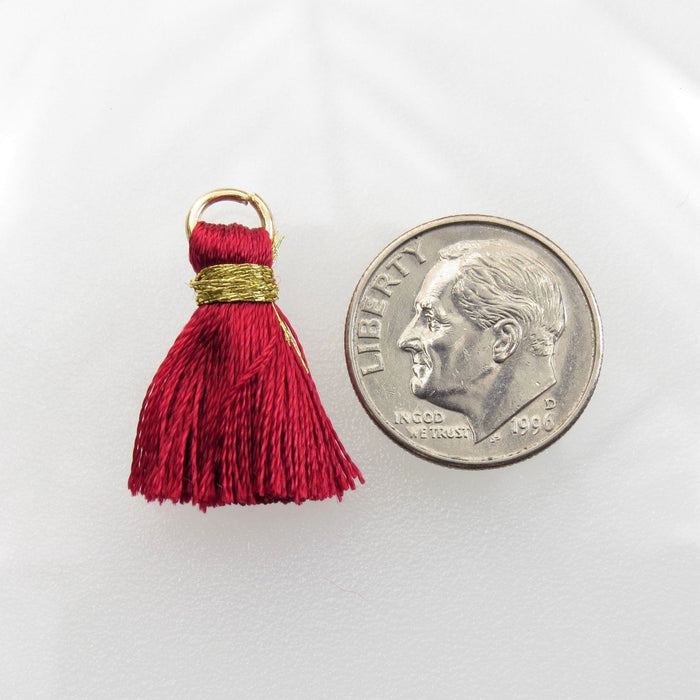 26mm Red Tassels with Gold Tone Jumpring Link/Earring Components - Qty 10 (TAS10) - Beads and Babble