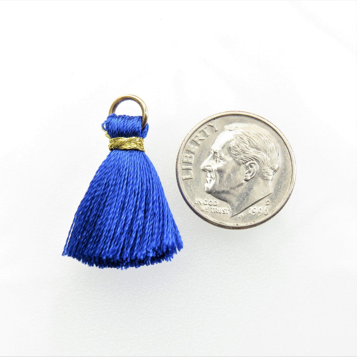 26mm Royal Blue Tassels with Gold Tone Jumpring Link/Earring Components - Qty 10 (TAS04) - Beads and Babble