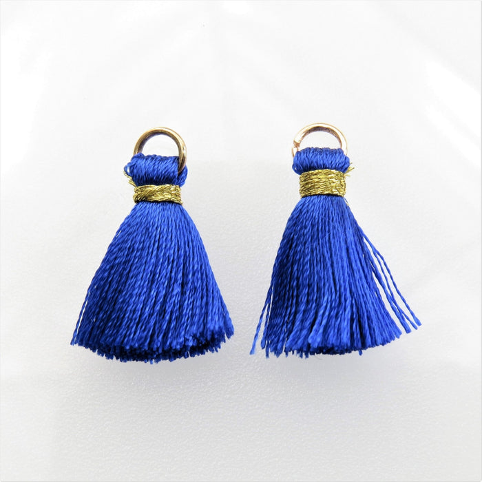 26mm Royal Blue Tassels with Gold Tone Jumpring Link/Earring Components - Qty 10 (TAS04) - Beads and Babble