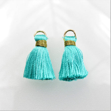 26mm Turquoise Tassels with Gold Tone Jumpring Link/Earring Components - Qty 10 (TAS06) - Beads and Babble
