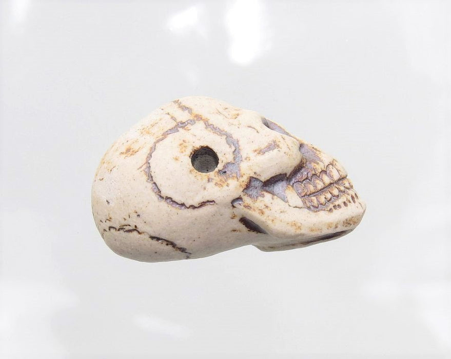 26x15mm Handcrafted Peruvian High Fire Ceramic Skull Design Focal/Pendant/Essential Oil Diffuser Bead (PCP13) - Beads and Babble