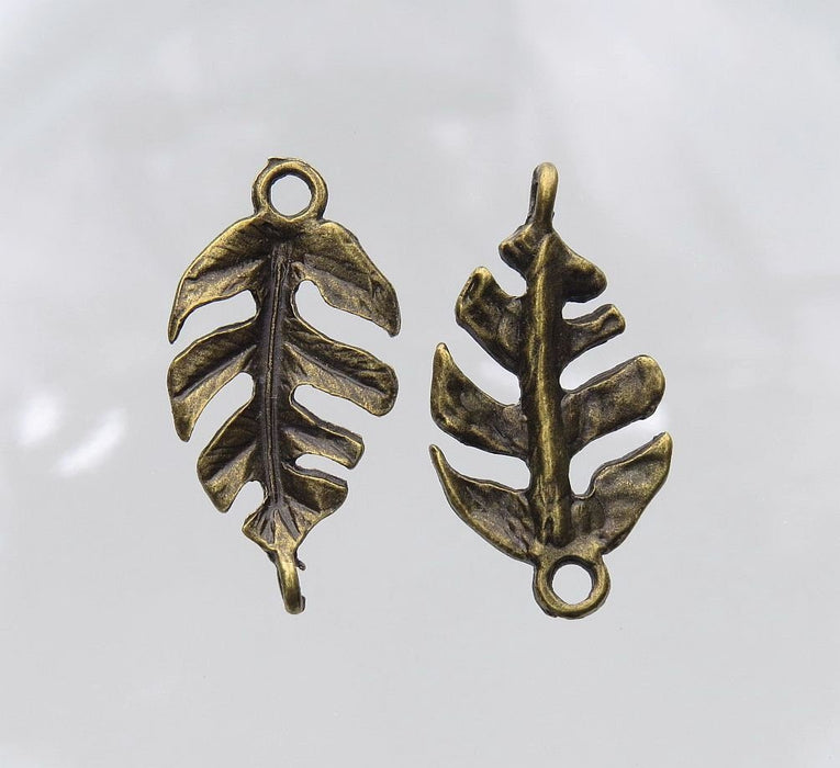 27x14mm Antique Brass Alloy Metal Leaf Pendant/Focal/Link/Connector Component - Qty 6 (MB65A) - Beads and Babble