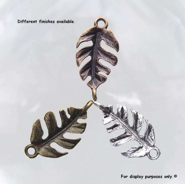 27x14mm Antique Brass Alloy Metal Leaf Pendant/Focal/Link/Connector Component - Qty 6 (MB65A) - Beads and Babble