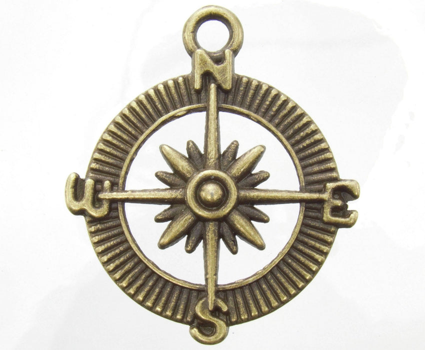 29x25mm Antique Brass Alloy Metal Compass Charm/Pendant - Qty 4 (MB317) - Beads and Babble