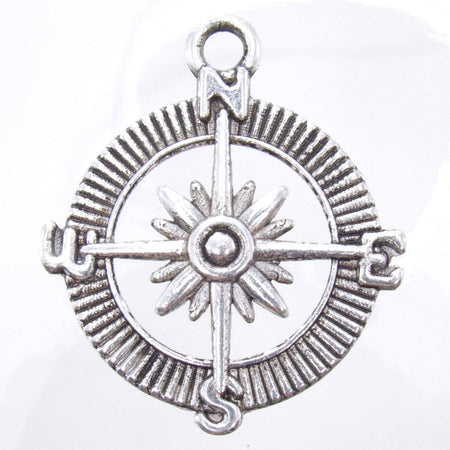 29x25mm Antique Silver Alloy Metal Compass Charm/Pendant - Qty 4 (MB314) - Beads and Babble