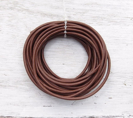 2mm Brown Round Leather Cord - 4 Yard Bundle - (2RLC04) - Beads and Babble