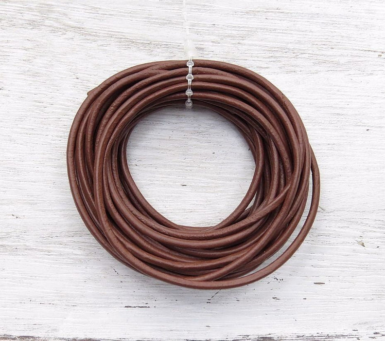2mm Brown Round Leather Cord - 4 Yard Bundle - (2RLC04) - Beads and Babble