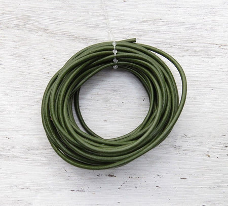 2mm Dark Olive Green Round Leather Cord - 4 Yard Bundle - (2RLC10) - Beads and Babble