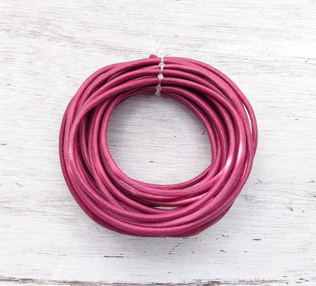 2mm Hot Pink Round Leather Cord - 4 Yard Bundle - (2RLC06) - Beads and Babble