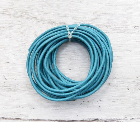 2mm Teal Round Leather Cord - 4 Yard Bundle - (2RLC09) - Beads and Babble