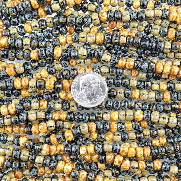 3/0 Aged Opaque Checkerboard Picasso Mix Czech Glass Seed Beads - 18 Inch Strand (BW70) - Beads and Babble