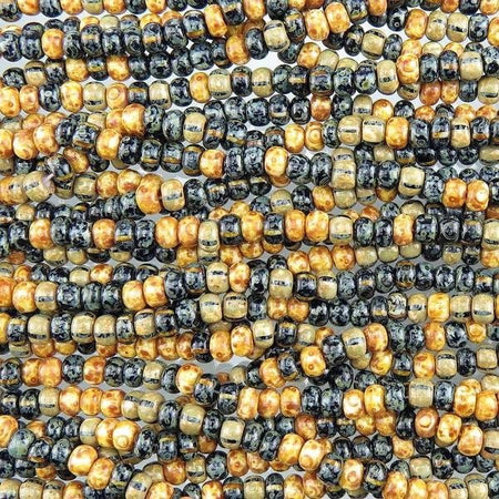 3/0 Aged Opaque Checkerboard Picasso Mix Czech Glass Seed Beads - 18 Inch Strand (BW70) - Beads and Babble