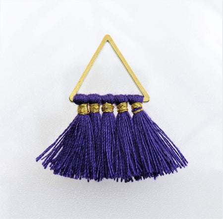 30mm Dark Purple Tassels with Brass Triangle Links/Earring Components - Qty 2 (BRTAS05) - Beads and Babble