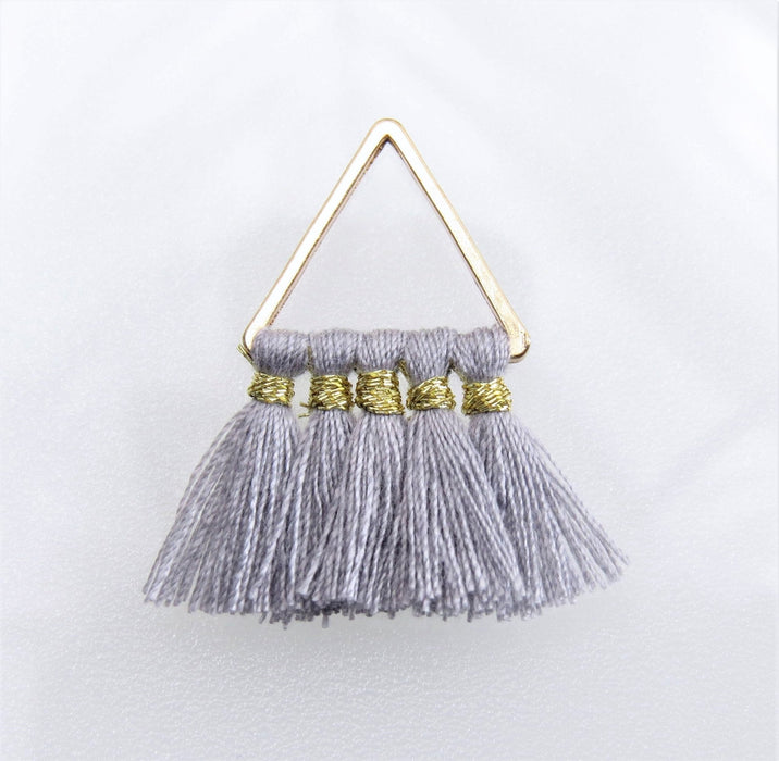30mm Gray Tassels with Brass Triangle Links/Earring Components - Qty 2 (BRTAS07) - Beads and Babble