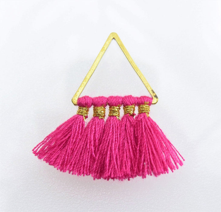 30mm Pink Tassels with Brass Triangle Links/Earring Components - Qty 2 (BRTAS10) - Beads and Babble
