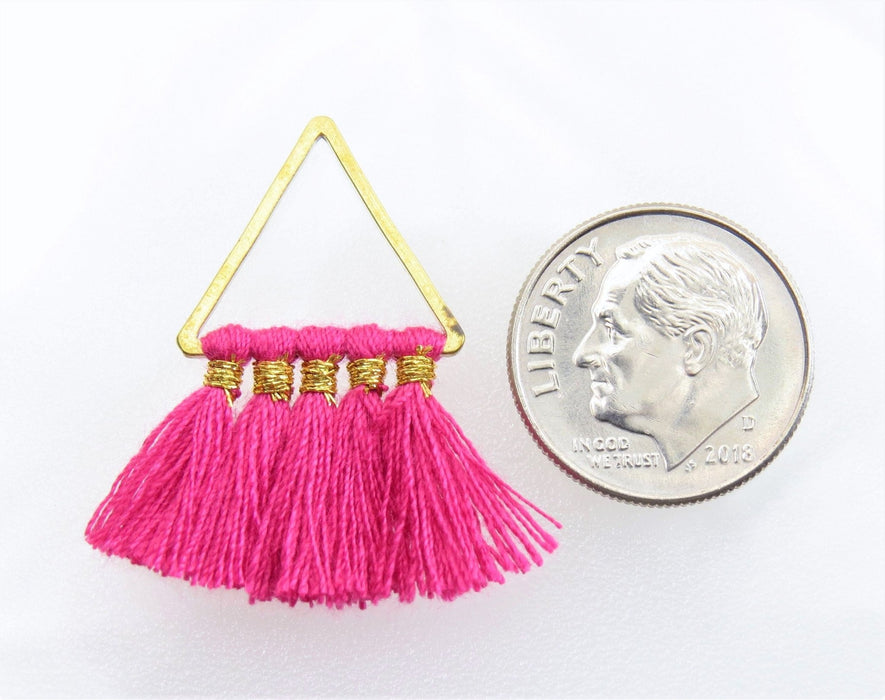 30mm Pink Tassels with Brass Triangle Links/Earring Components - Qty 2 (BRTAS10) - Beads and Babble