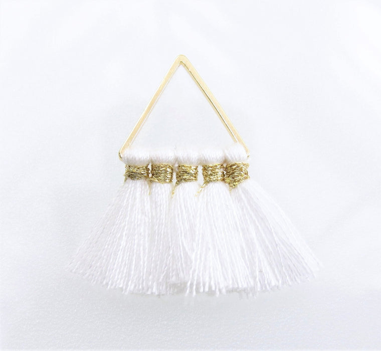 30mm White Tassels with Brass Triangle Links/Earring Components - Qty 2 (BRTAS06) - Beads and Babble