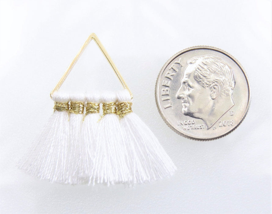 30mm White Tassels with Brass Triangle Links/Earring Components - Qty 2 (BRTAS06) - Beads and Babble