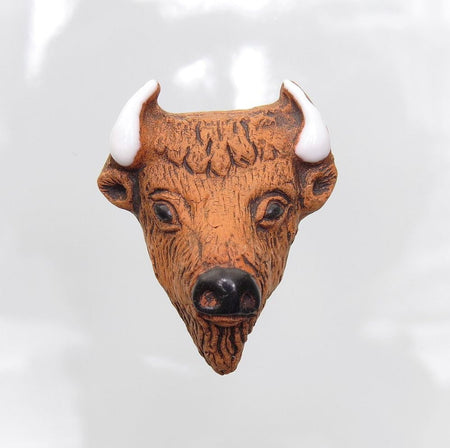 30x25mm Handcrafted Peruvian Ceramic Buffalo Head Focal/Pendant Bead (PCP10) - Beads and Babble