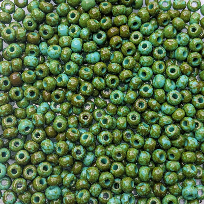32/0 Opaque Green Turquoise Picasso Czech Glass Seed Beads 20 Grams (32CS133) - Beads and Babble