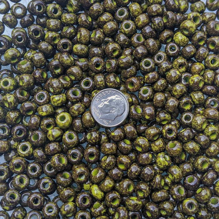 32/0 Opaque Olive Jade Picasso Czech Glass Seed Beads 20 Grams (32CS134) - Beads and Babble