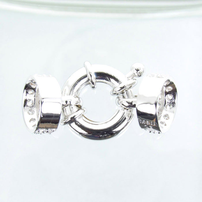 34x19mm Silver Plated Brass Cubic Zirconia Accented 8mm Cord End Spring Clasp (FS63) - Beads and Babble