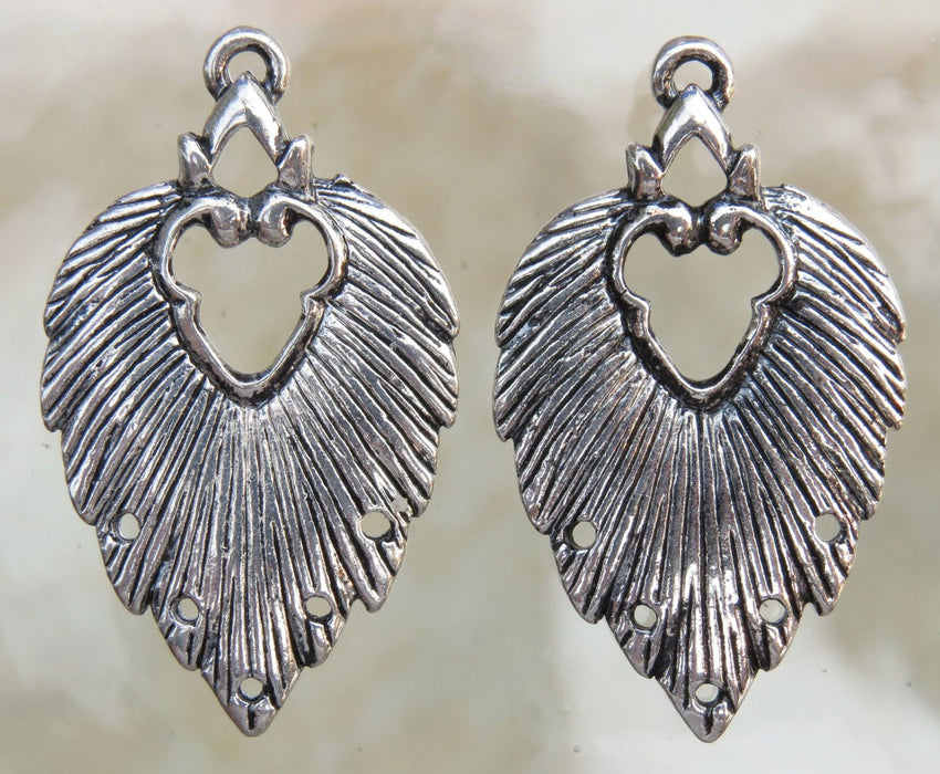 34x20x1mm Antique Silver Alloy Metal Feather Earring Components or Pendants - Qty 2 (MB266) - Beads and Babble