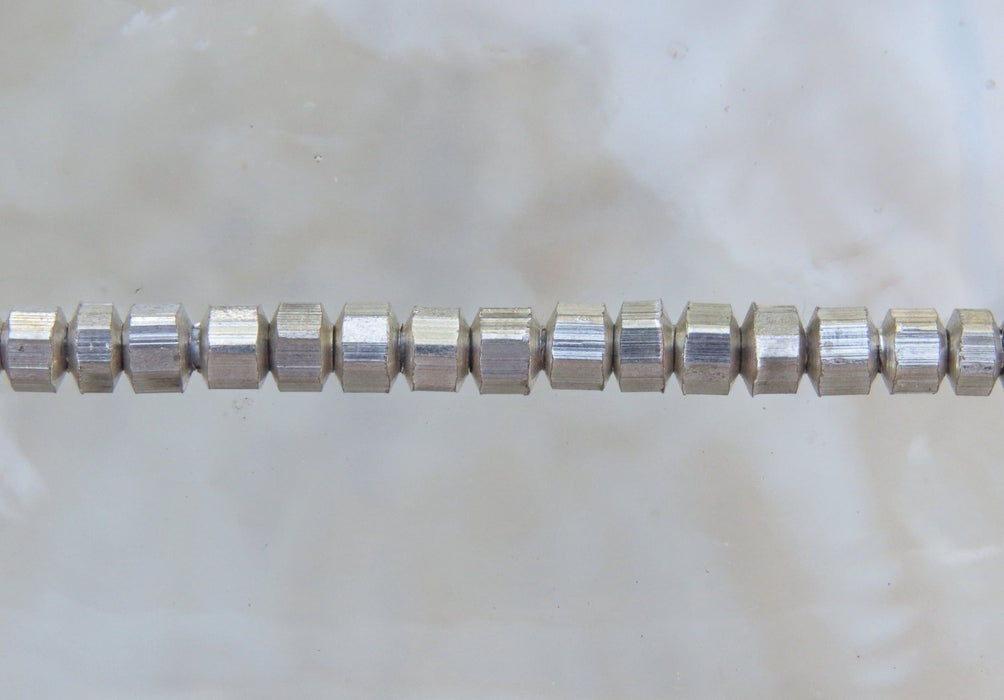 3.5mm (1.5mm hole) Silver Finish Solid Brass Metal Hexagon Beads - 24 Inch Strand (BS641) - Beads and Babble