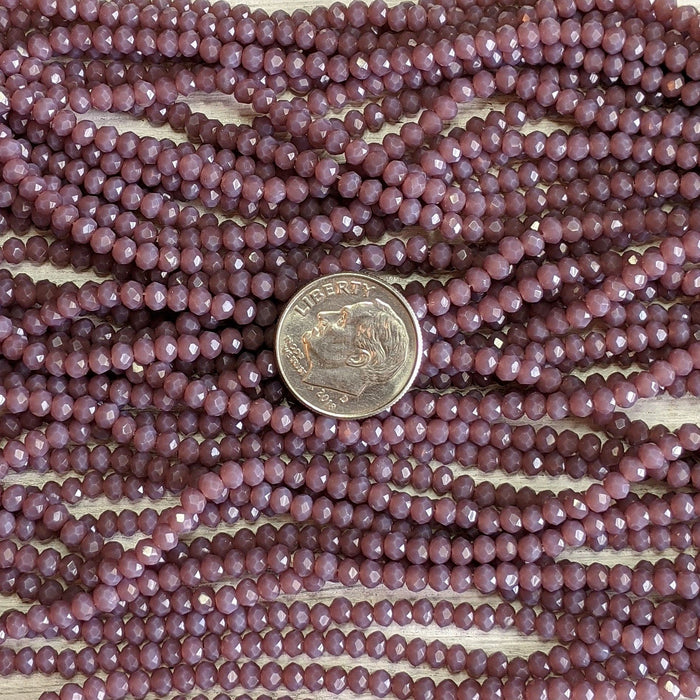 3.5x2.5mm Faceted Mauve Chinese Crystal Rondelle Beads - 13 Inch Strand (35CRY1) - Beads and Babble