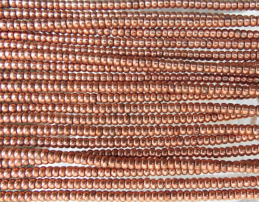 3.5x2mm (1mm hole) Copper Finish Solid Brass Metal Smooth Rondel Beads - 24 Inch Strand (BS639) - Beads and Babble