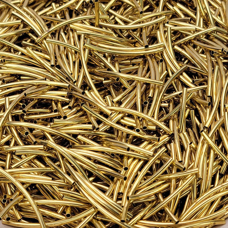 35x2mm Raw Unplated Brass Curved Tube Beads - Qty 50 (UPB35) - Beads and BabbleBeads