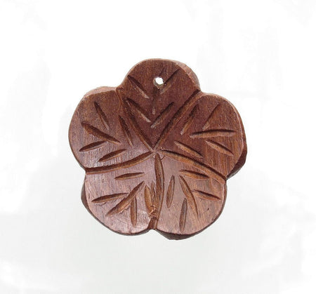36mm Hand Carved Wood Flower Decorative Pendant (PCP18) - Beads and Babble
