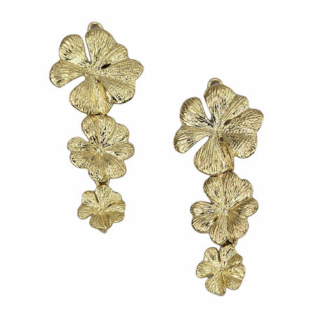 37.5x16x1mm Raw Unplated Brass Triple Flower Link Earring Jewelry Components - Qty 2 (UPB13) - Beads and Babble