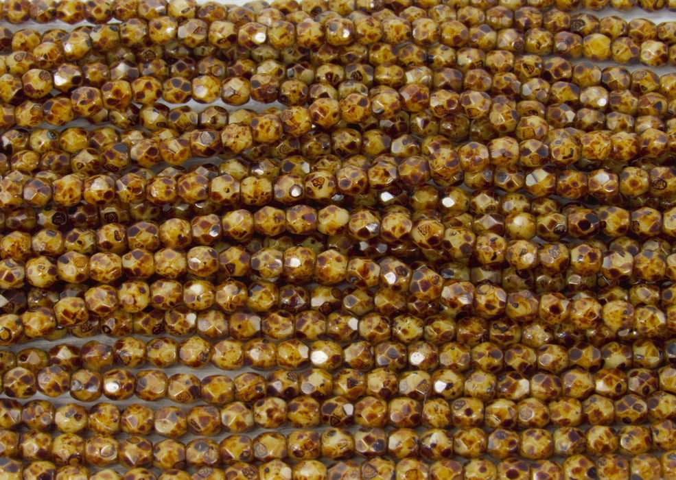 3mm Faceted Opaque Beige Picasso Firepolish Czech Glass Beads - Qty 50 (DW93) - Beads and Babble