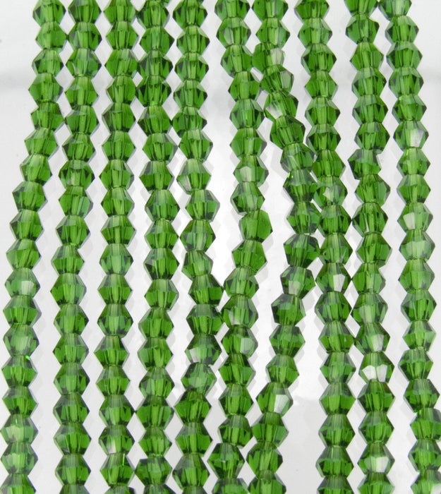 3mm Faceted Transparent Dark Green Chinese Crystal Bicone Beads 9 Inch Strand (3BCCS3) - Beads and Babble