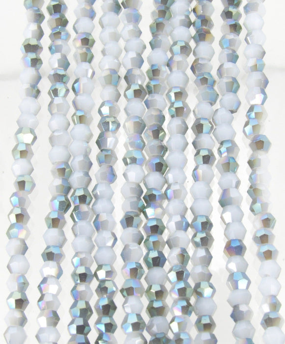 3mm Faceted White Opal Vitrail Chinese Crystal Bicone Beads 9 Inch Strand (3BCCS4) - Beads and Babble