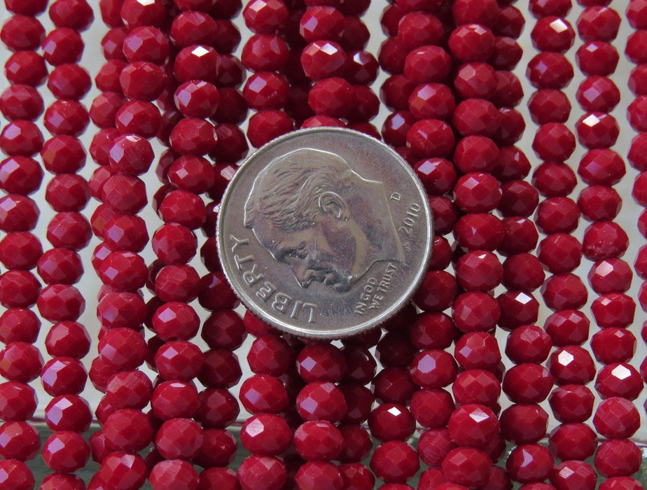3x2mm Faceted Opaque Red Chinese Crystal Rondelle Beads 7 & 1/2 Inch Strand (3CCS29) - Beads and Babble
