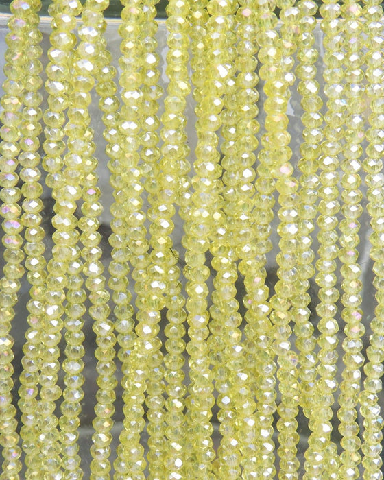 3x2mm Faceted Transparent Yellow AB Chinese Crystal Rondelle Beads 7 & 1/2 Inch Strand (3CCS22) - Beads and Babble
