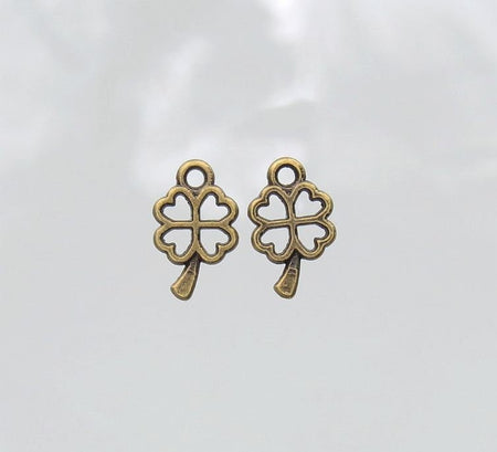 4 Leaf Clover 10x6mm Antique Brass Alloy Metal Charm/Small Pendant - Qty 10 (MB42A) - Beads and Babble