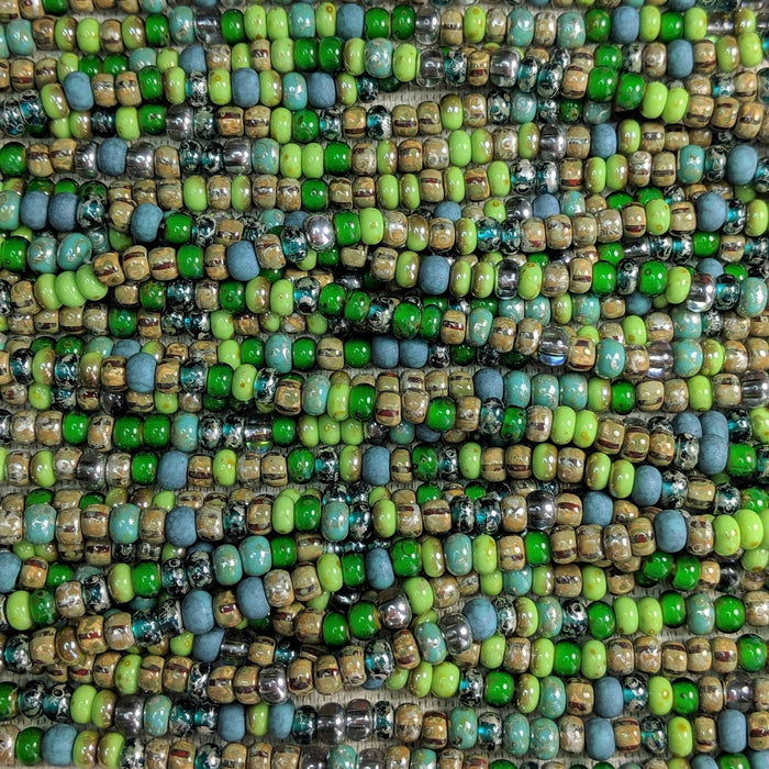 4/0 Green Envy Picasso Mix Czech Glass Seed Beads - 20 Inch Strand (BW43) - Beads and Babble