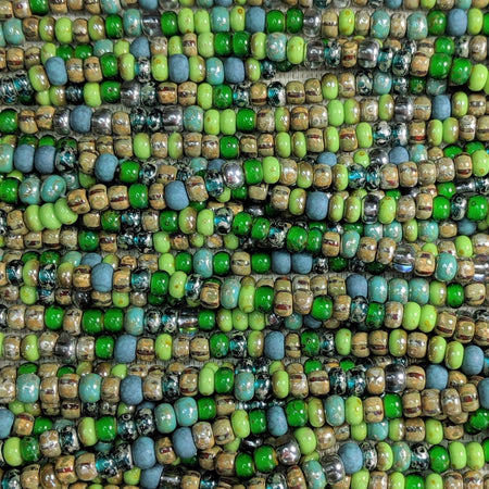 4/0 Green Envy Picasso Mix Czech Glass Seed Beads - 20 Inch Strand (BW43) - Beads and Babble
