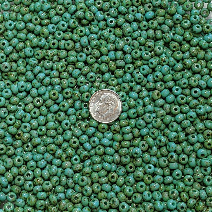 4/0 Opaque Turquoise Picasso Czech Glass Seed Beads 20 Grams (4CS100) - Beads and Babble
