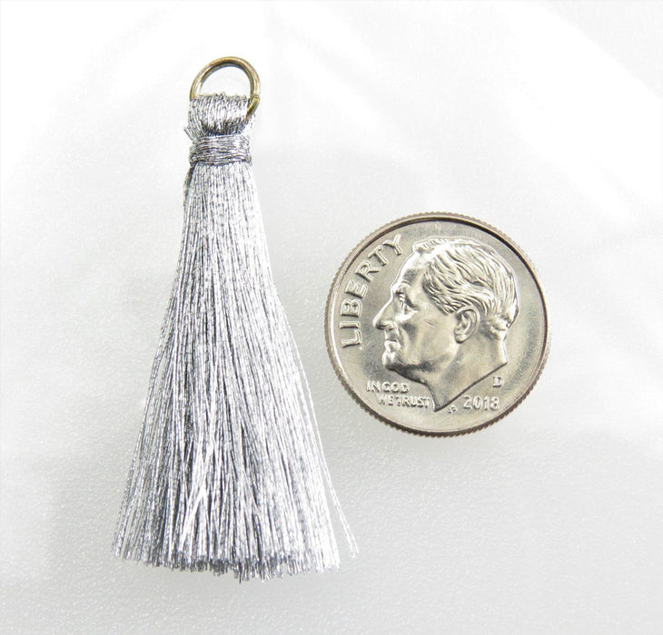 40x6mm Platinum Polyester Tassels Jewelry Components - Qty 10 (TAS01) - Beads and Babble